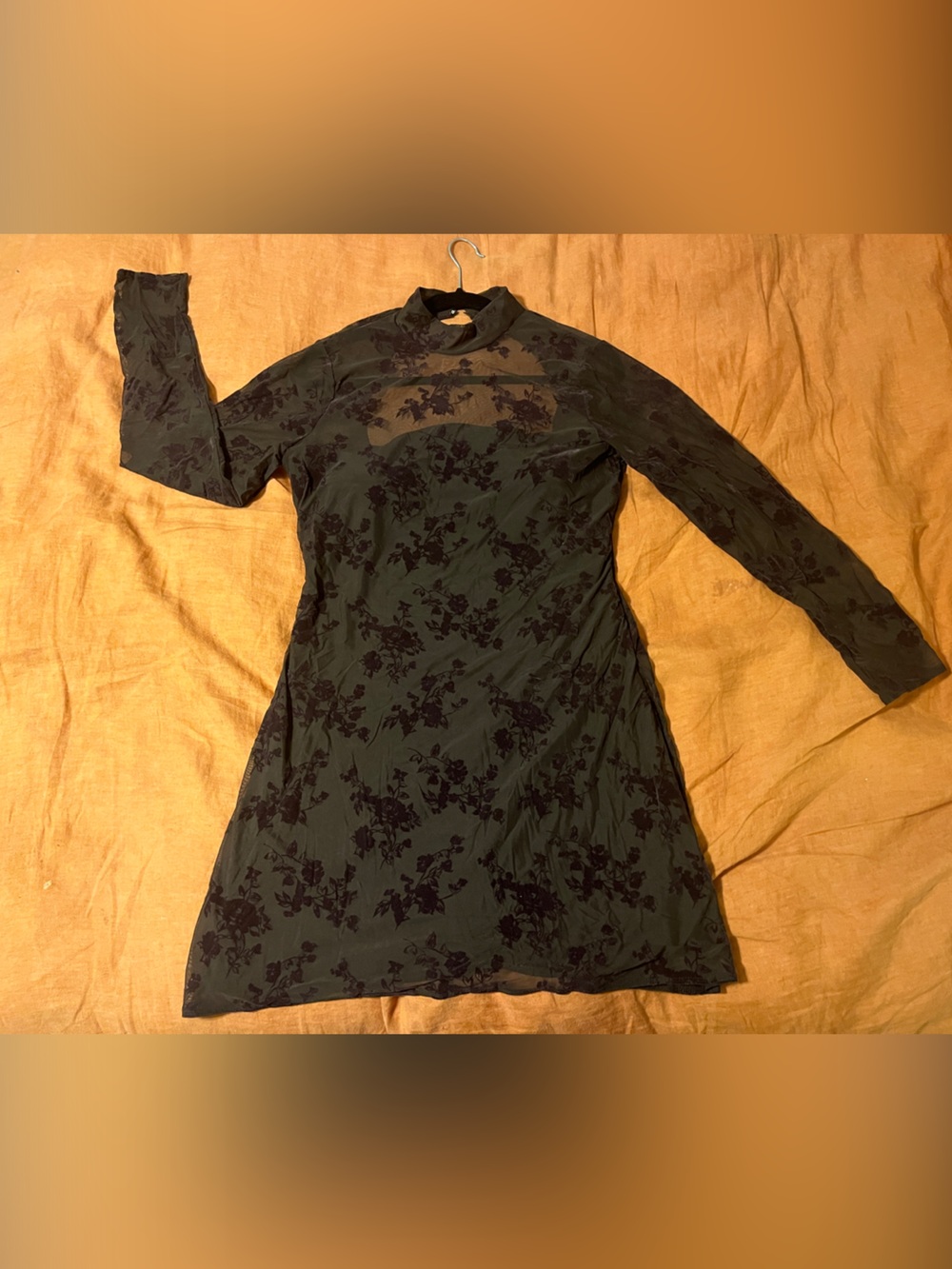 Abercrombie & Fitch Black Floral Mesh Long-Sleeve Dress